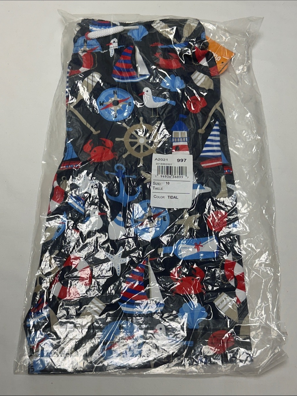Gymboree Boys Navy Swim Trunks with Red, Blue and White Nautical Print